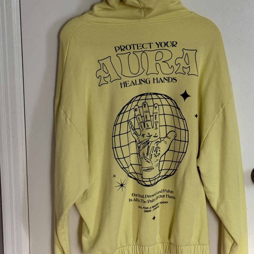 ASOS DESIGN Men's Hoodie XL Pastel Yellow Mystic Back Print Streetwear Graphic